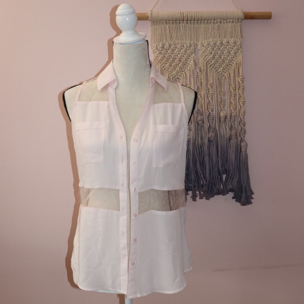 Express the portofino shirt Pastel pink sheer top